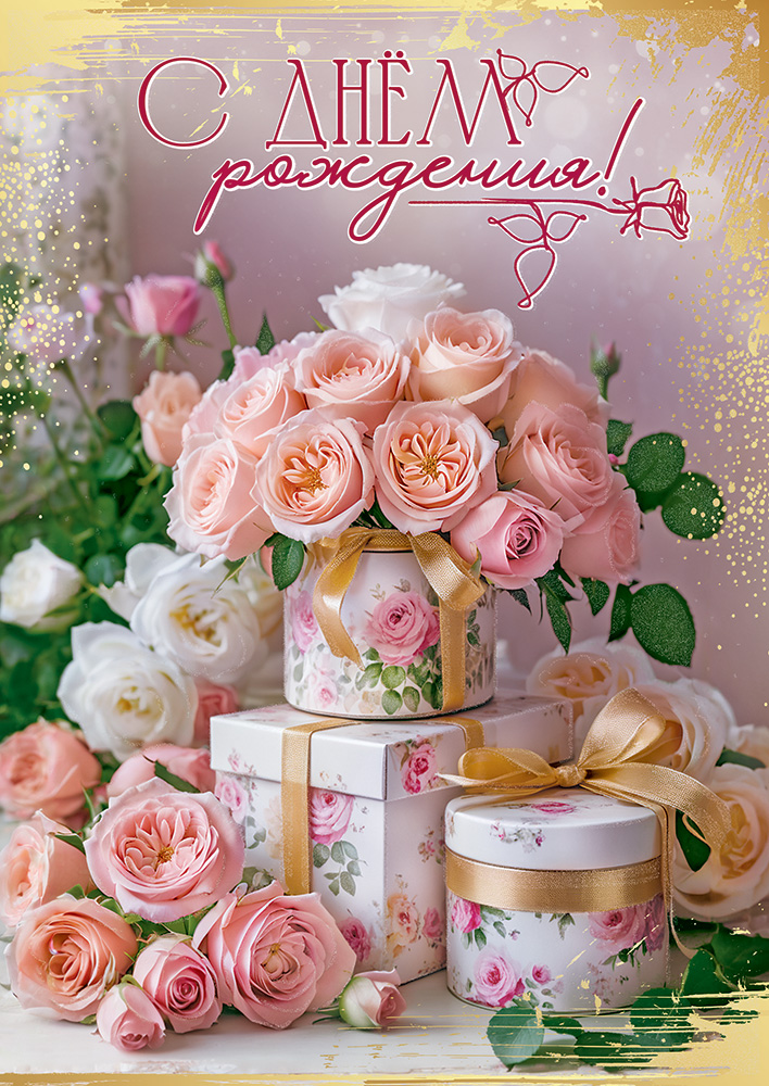 

5.0001237 Открытка А4 С Днем рождения! (уни) С текстом Блестки